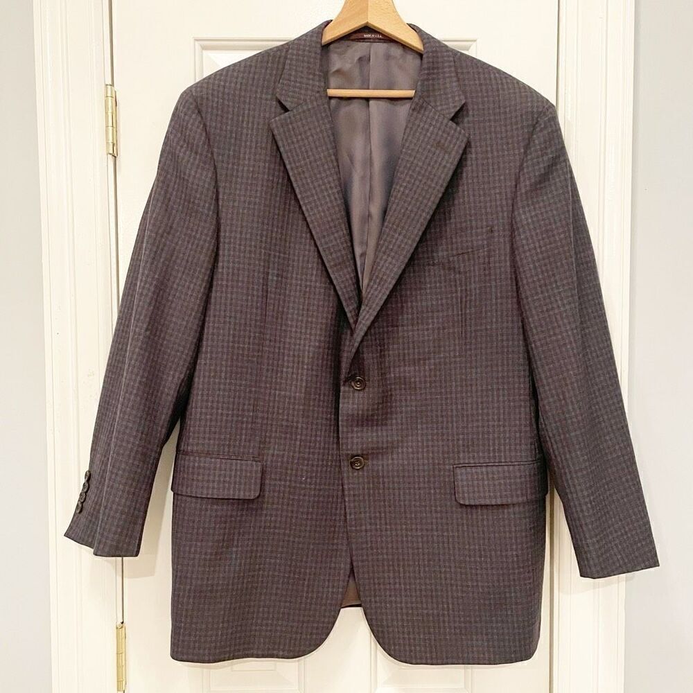 Hickey Freeman Plaid Blazer 100% Worsted Wool Made in the USA 46 Regular